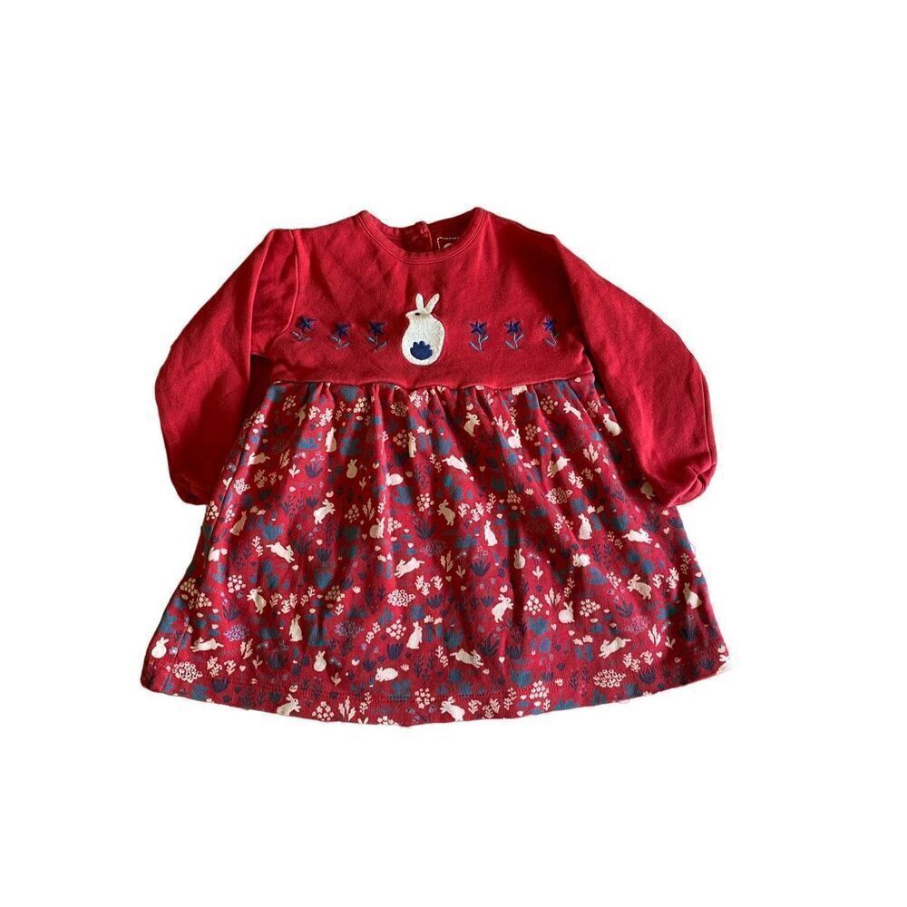 Piccalilly infant girls, longsleeved bunny organic cotton dress size 3/6 months - Picture 2 of 8
